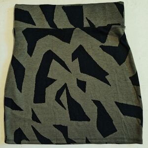 Vintage Retro 80's Style Grey and Black Abstract Pattern Stretch Tube Skirt Sz M